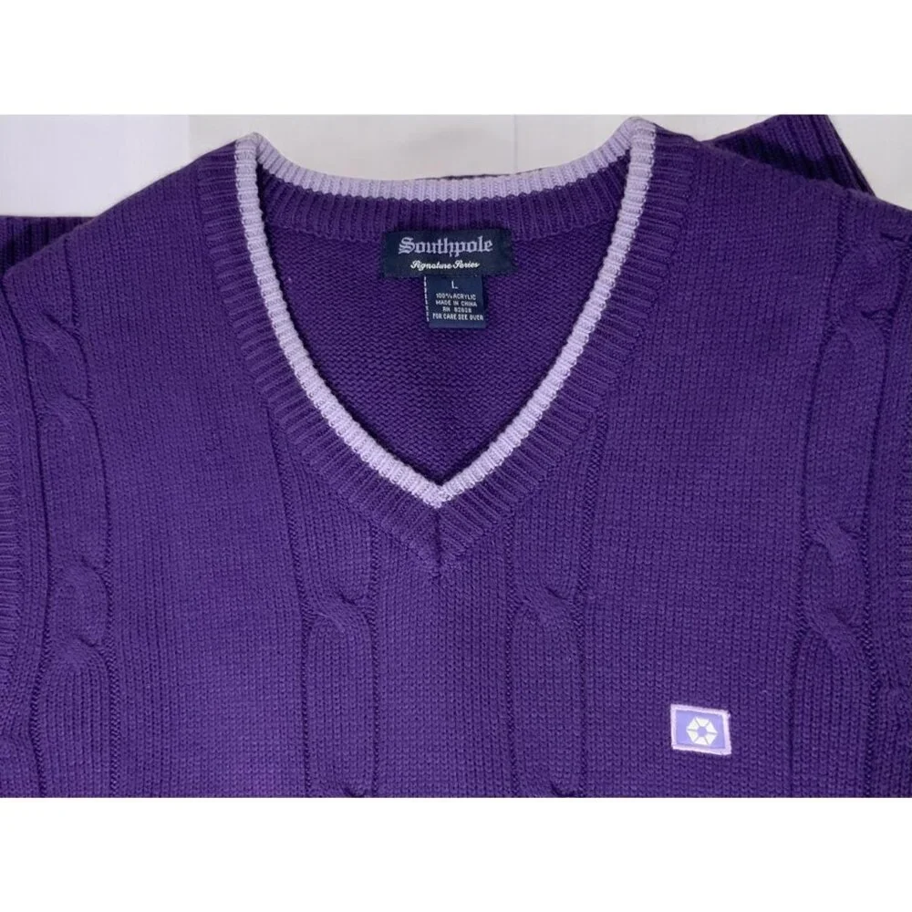 Southpole Purple Cable Knit Sweater Vest V Neck Y2K Street Preppy Size Large - Picture 5 of 8